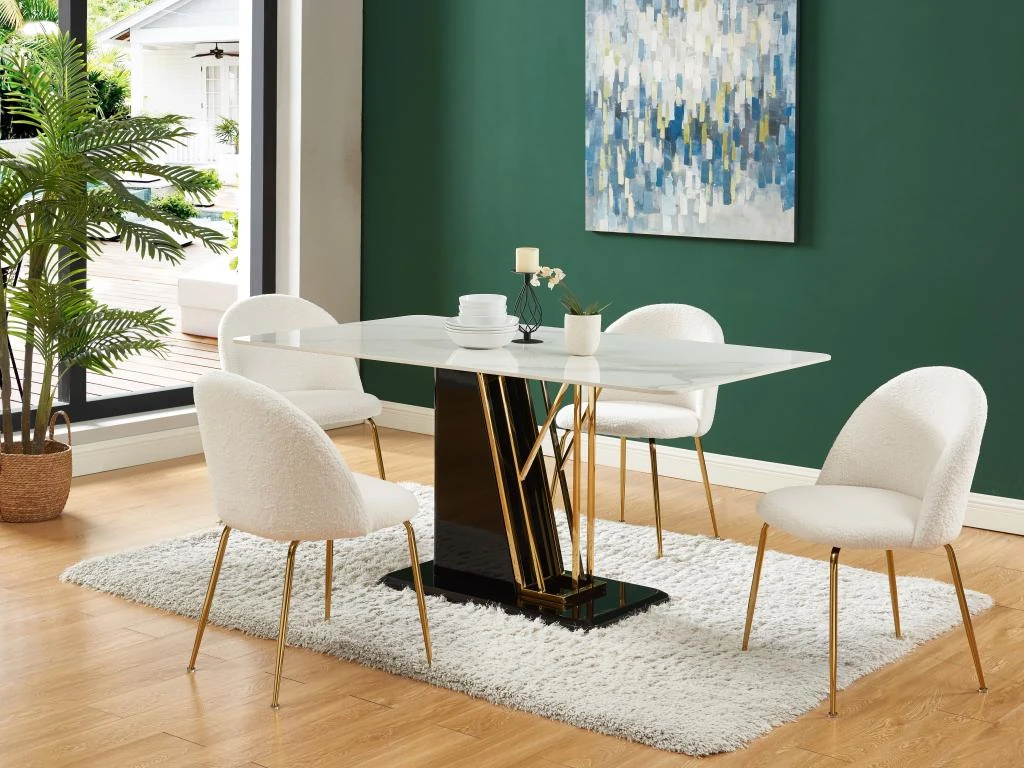 Lot De 2 Chaises - Tissu Bouclette Et Métal Doré - Blanc - MELBOURNE 9 Lot De 2 Chaises - Tissu Bouclette Et Métal Doré - Blanc - MELBOURNE – Image 9