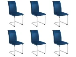 Lot De 6 Chaises En Velours Et Métal Chromé - Bleu - OMANIANE -Deco.fr Soldes Boutique chaise 7005801