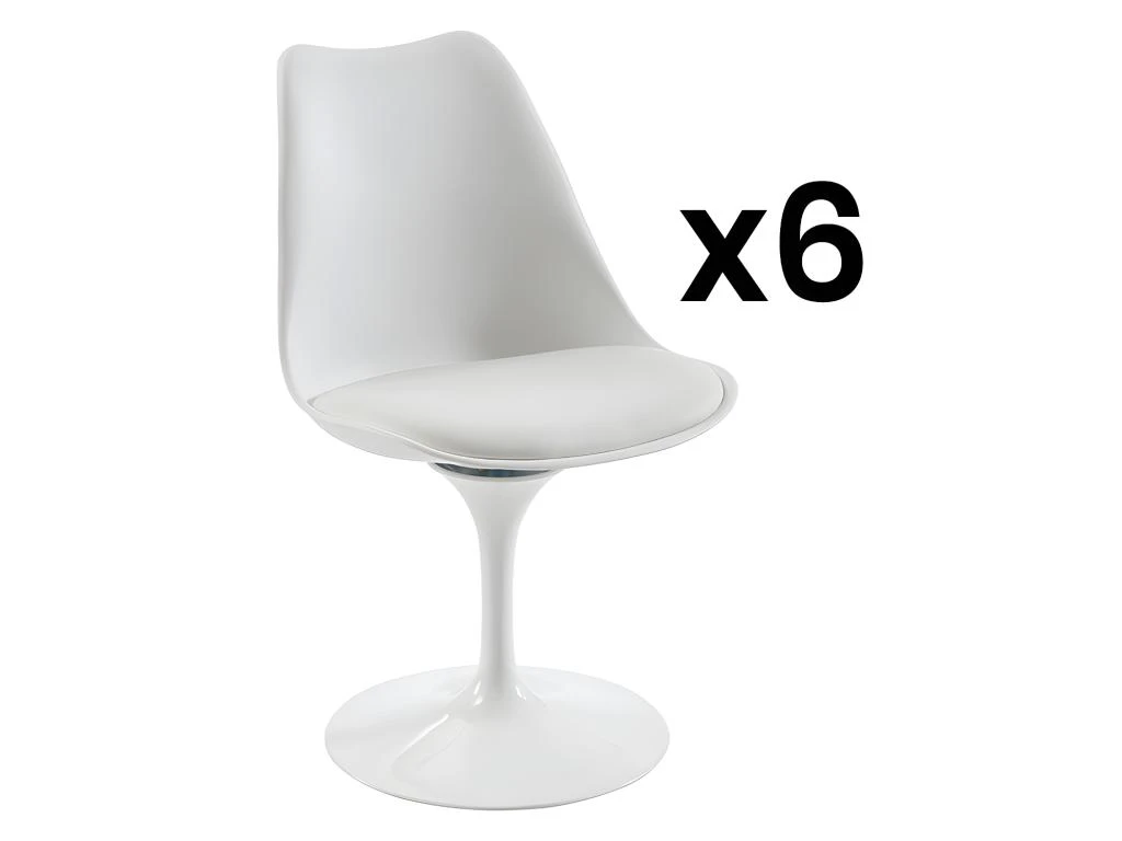 Lot De 6 Chaises En Polypropylène, Tissu Et Métal - Blanc - XAFY 1 Lot De 6 Chaises En Polypropylène, Tissu Et Métal - Blanc - XAFY