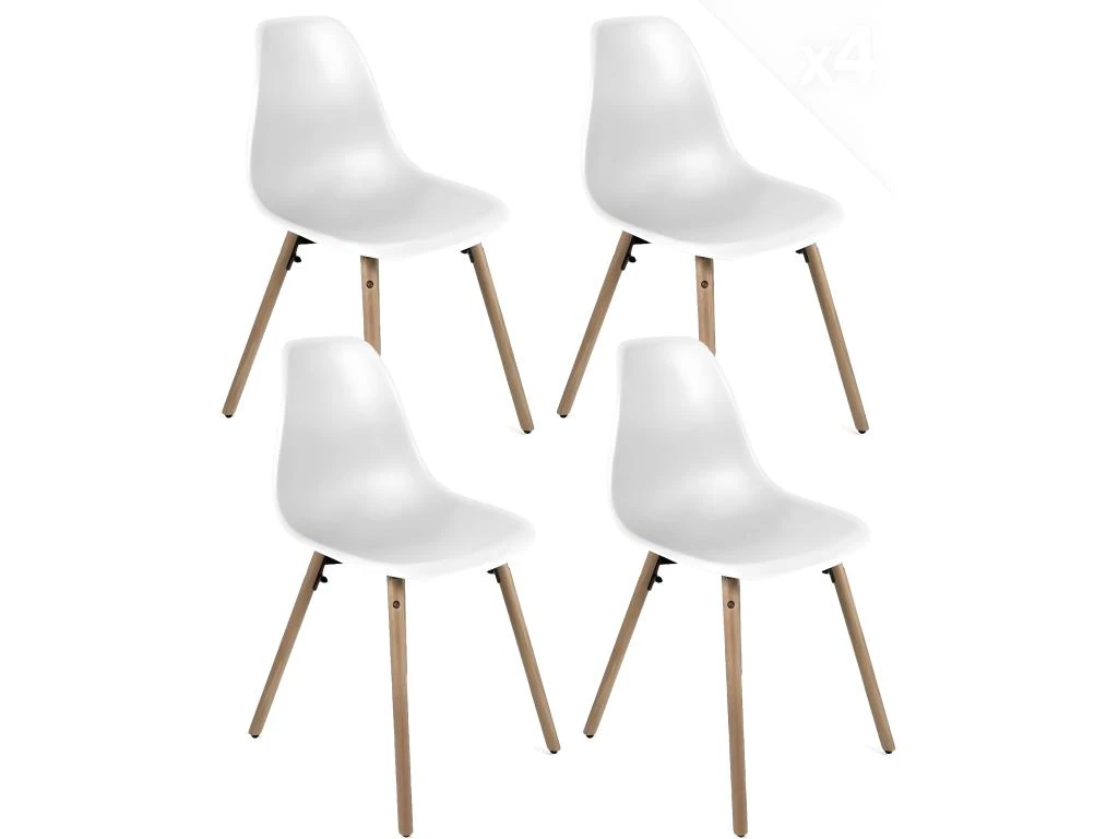 KAYELLES Lot De 4 Chaises Scandinaves De Cuisine Pieds Bois OVA (Blanc) 1 KAYELLES Lot De 4 Chaises Scandinaves De Cuisine Pieds Bois OVA (Blanc)
