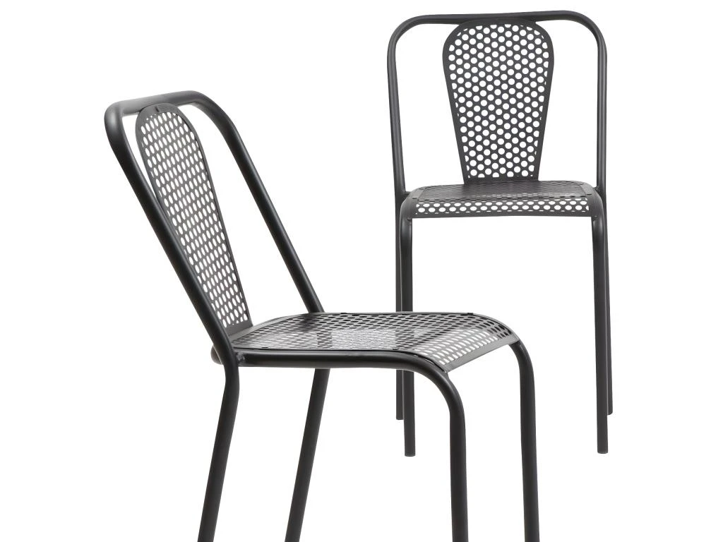 Chaise Perforée En Métal Noir Julien (lot De 2) 2 Chaise Perforée En Métal Noir Julien (lot De 2) – Image 2