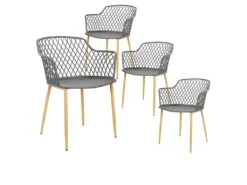 TRESSIE - Lot De 4 Fauteuils Gris Pieds Effet Bois Verni
