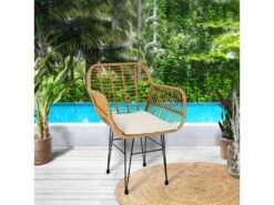 PATAYA - Lot De 2 Fauteuils Tressées Marron Avec Pieds Métal -Deco.fr Soldes Boutique chaise 8938109