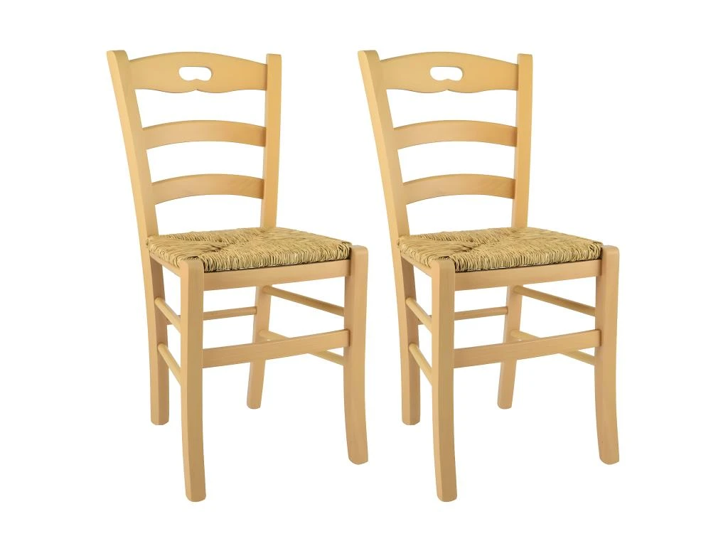 SUZY - Lot De 2 Chaises Naturelles Et Assises En Paille 1 SUZY - Lot De 2 Chaises Naturelles Et Assises En Paille