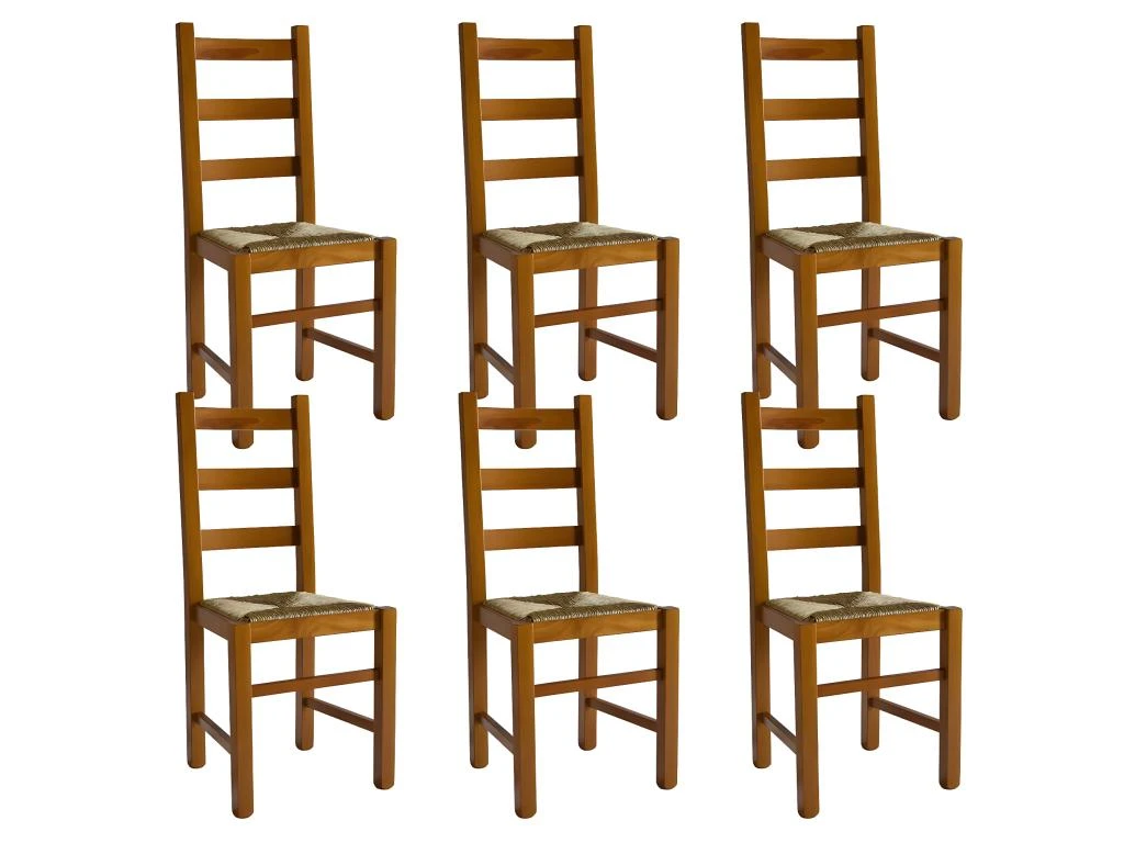 ORTA - Lot De 6 Chaises Teinté Chêne Et Assises En Paille 1 ORTA - Lot De 6 Chaises Teinté Chêne Et Assises En Paille