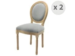 AGATHE - Chaise Médaillon Gris Pieds Bois(x2)