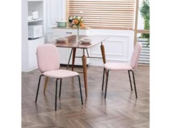 Lot De 2 Chaises Médaillon Style Néo-rétro Piètement Acier Noir Revêtement Tissu Aspect Lin Rose