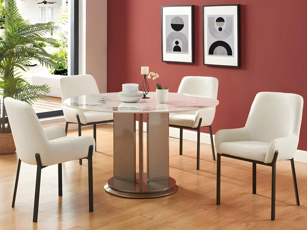 Lot De 6 Chaises Avec Accoudoirs En Tissu Bouclette Et Métal - Blanc - CAROLONA De Pascal MORABITO 2 Lot De 6 Chaises Avec Accoudoirs En Tissu Bouclette Et Métal - Blanc - CAROLONA De Pascal MORABITO – Image 2