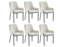 Lot De 6 Chaises Avec Accoudoirs En Tissu Bouclette Et Métal - Blanc - CAROLONA De Pascal MORABITO 13 Lot De 6 Chaises Avec Accoudoirs En Tissu Bouclette Et Métal - Blanc - CAROLONA De Pascal MORABITO -Deco.fr Soldes Boutique chaise 9083579