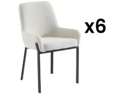 Lot De 6 Chaises Avec Accoudoirs En Tissu Bouclette Et Métal - Blanc - CAROLONA De Pascal MORABITO