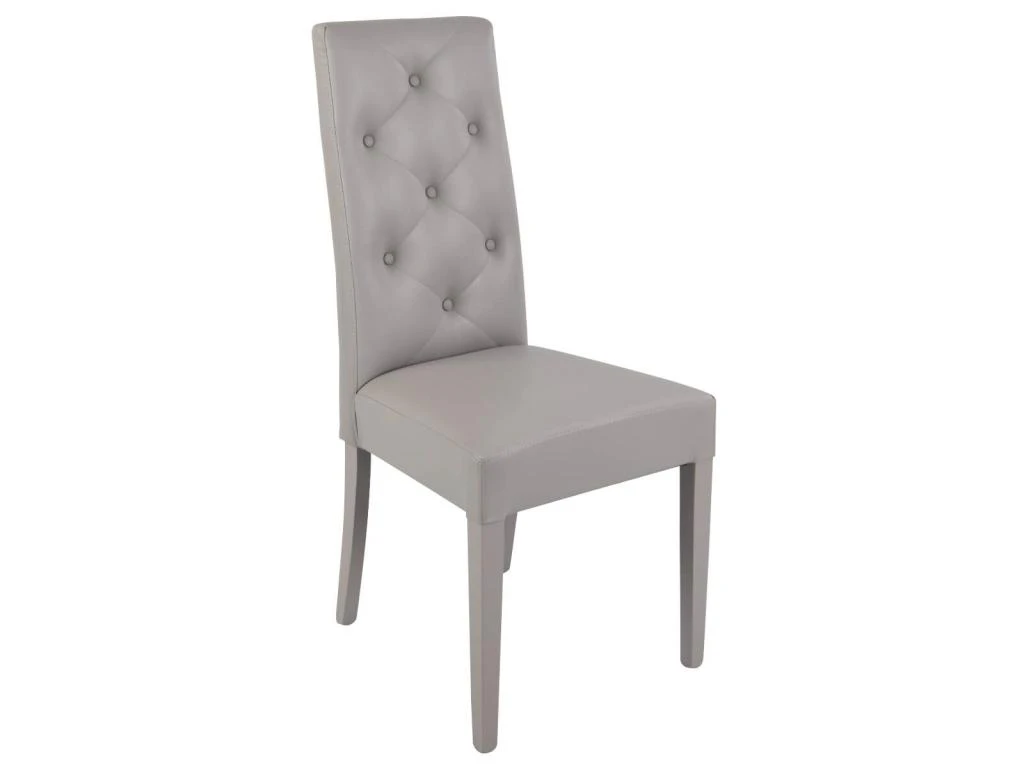 TREVI - Lot De 6 Chaises Simili Gris Clair Et Pieds Laqués 2 TREVI - Lot De 6 Chaises Simili Gris Clair Et Pieds Laqués – Image 2