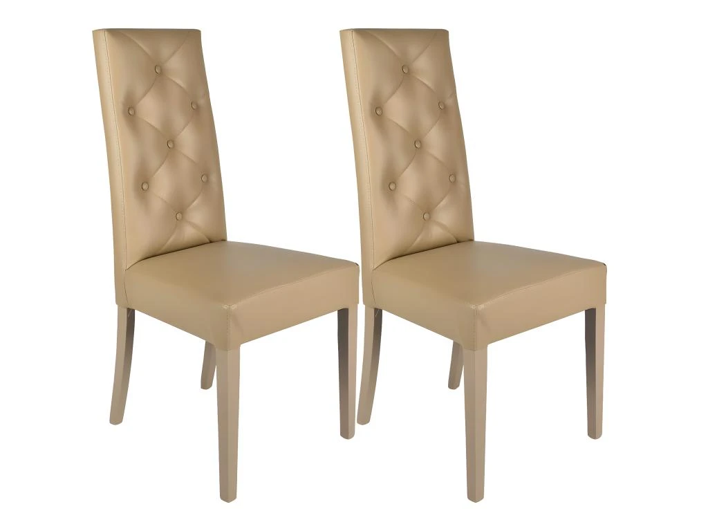 TREVI - Lot De 2 Chaises Simili Taupe Et Pieds Laqués 1 TREVI - Lot De 2 Chaises Simili Taupe Et Pieds Laqués