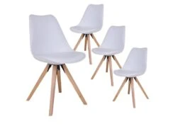 NIBBEN - Lot De 4 Chaises Blanches Et Piétement Hévéa