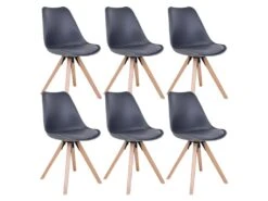 NIBBEN - Lot De 6 Chaises Grises Et Piétement Hévéa