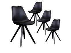 NIBBEN - Lot De 4 Chaises Noires Et Piétement Hévéa Noir