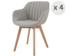 STEFFY - Chaise Scandinave Tissu Lin Pied HĂŞtre (x4)