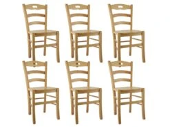 SUZY - Lot De 6 Chaises Naturelles Et Assises En Bois
