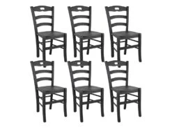 SUZY - Lot De 6 Chaises Laquées Noir Et Assises En Bois