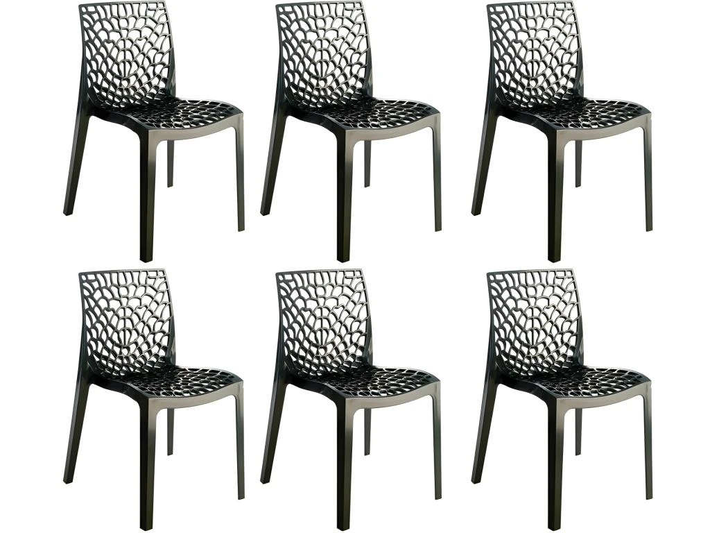 Lot 6 Chaises Ajourées Empilables Noires - GRUYER 1 Lot 6 Chaises Ajourées Empilables Noires - GRUYER