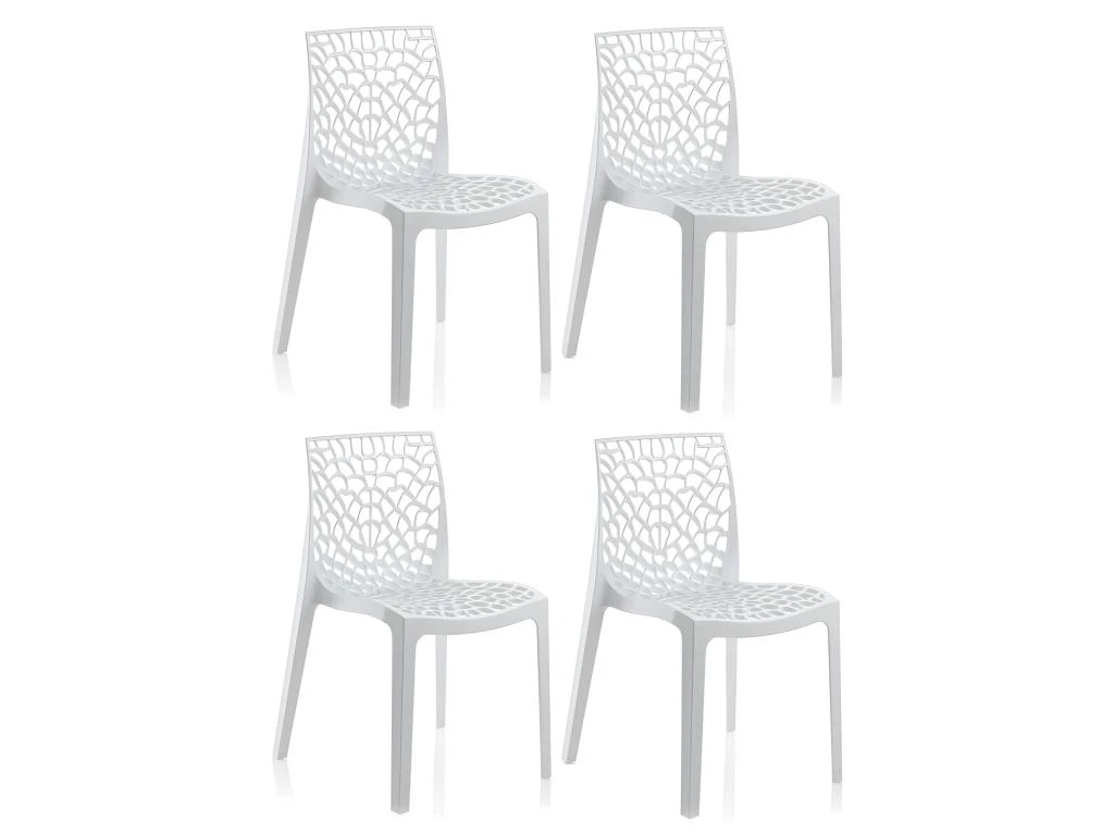 Lot 4 Chaises Ajourées Empilables Blanches - GRUYER 1 Lot 4 Chaises Ajourées Empilables Blanches - GRUYER