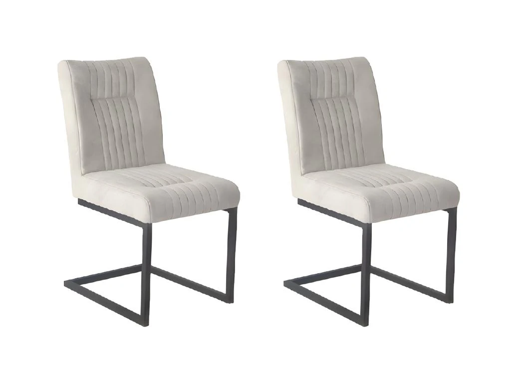 Lot De 2 Chaises Velours Gris Clair Et Pieds Design Métal Noir - VIVI 1 Lot De 2 Chaises Velours Gris Clair Et Pieds Design Métal Noir - VIVI