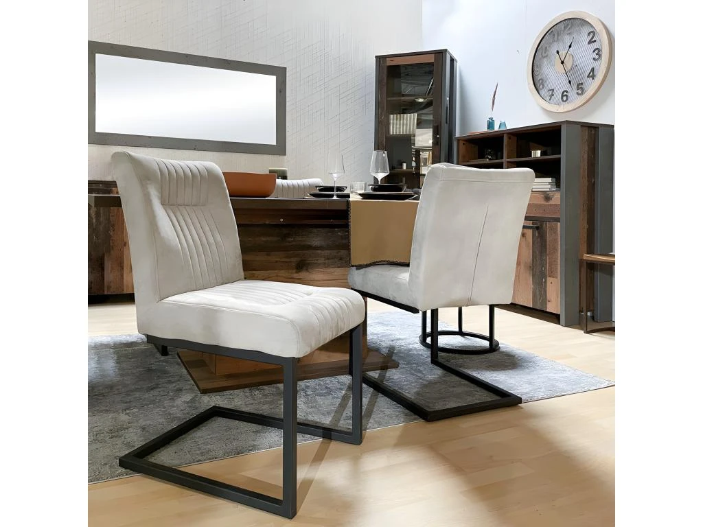 Lot De 2 Chaises Velours Gris Clair Et Pieds Design Métal Noir - VIVI 2 Lot De 2 Chaises Velours Gris Clair Et Pieds Design Métal Noir - VIVI – Image 2