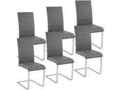 Lot De 6 Chaises Pieds Acier Siège De Salon Cuisine Salle à Manger Design Carré élégant Gris 08_0000122