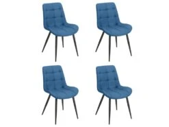 Lot De 4 Chaises En Tissu Bleu Avec Pieds En Métal Noir - JAELLE