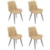 Lot De 4 Chaises En Tissu Jaune Pâle Pieds En Métal Noir - JAELLE