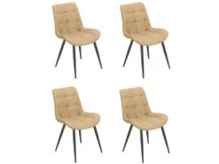 Lot De 4 Chaises En Tissu Jaune Pâle Pieds En Métal Noir - JAELLE