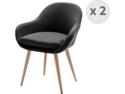 CANCUN - Chaise Scandinave Tissu Gris Anthracite Pieds Métal Effet Bois (x2)