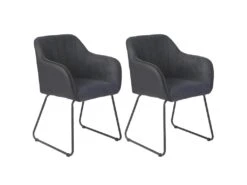 AMANCA - Lot De 2 Fauteuils Tissu Gris Et Simili Noir