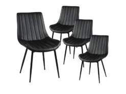 CAROLANN - Lot De 4 Chaises Noires Métal Et PVC