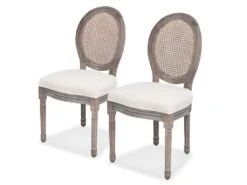 Lot De Deux Chaises De Salle à Manger Lin Et Rotin Gris 1902210