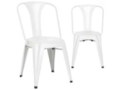 KAYELLES Lot De 2 Chaises Bistrot Chaise Metal Industriel BROOK (blanc)
