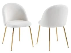 Lot De 2 Chaises - Tissu Bouclette Et Métal Doré - Blanc - MELBOURNE