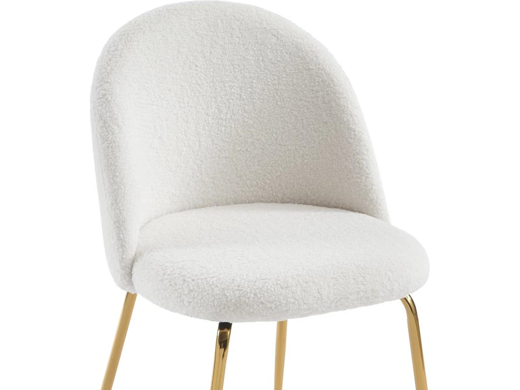 Lot De 6 Chaises - Tissu Bouclette Et Métal Doré - Blanc - MELBOURNE 8 Lot De 6 Chaises - Tissu Bouclette Et Métal Doré - Blanc - MELBOURNE – Image 8