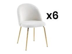 Lot De 6 Chaises - Tissu Bouclette Et Métal Doré - Blanc - MELBOURNE