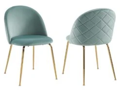 Lot De 2 Chaises - Velours Et Métal Doré - Vert Sauge - MELBOURNE