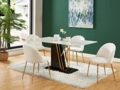 Lot De 6 Chaises - Tissu Bouclette Et Métal Doré - Blanc - MELBOURNE 21 Lot De 6 Chaises - Tissu Bouclette Et Métal Doré - Blanc - MELBOURNE -Deco.fr Soldes Boutique chaise 9787349