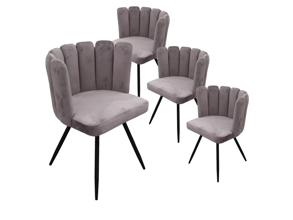 CHARLOTTE - Lot De 4 Chaises Velours Gris 1 CHARLOTTE - Lot De 4 Chaises Velours Gris