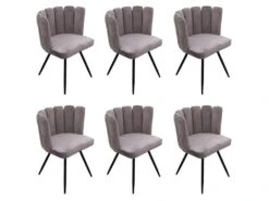 CHARLOTTE - Lot De 6 Chaises Velours Gris