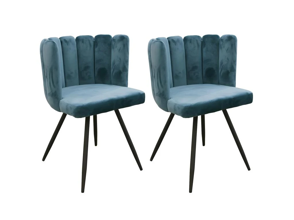 CHARLOTTE - Lot De 2 Chaises Velours Bleu 1 CHARLOTTE - Lot De 2 Chaises Velours Bleu
