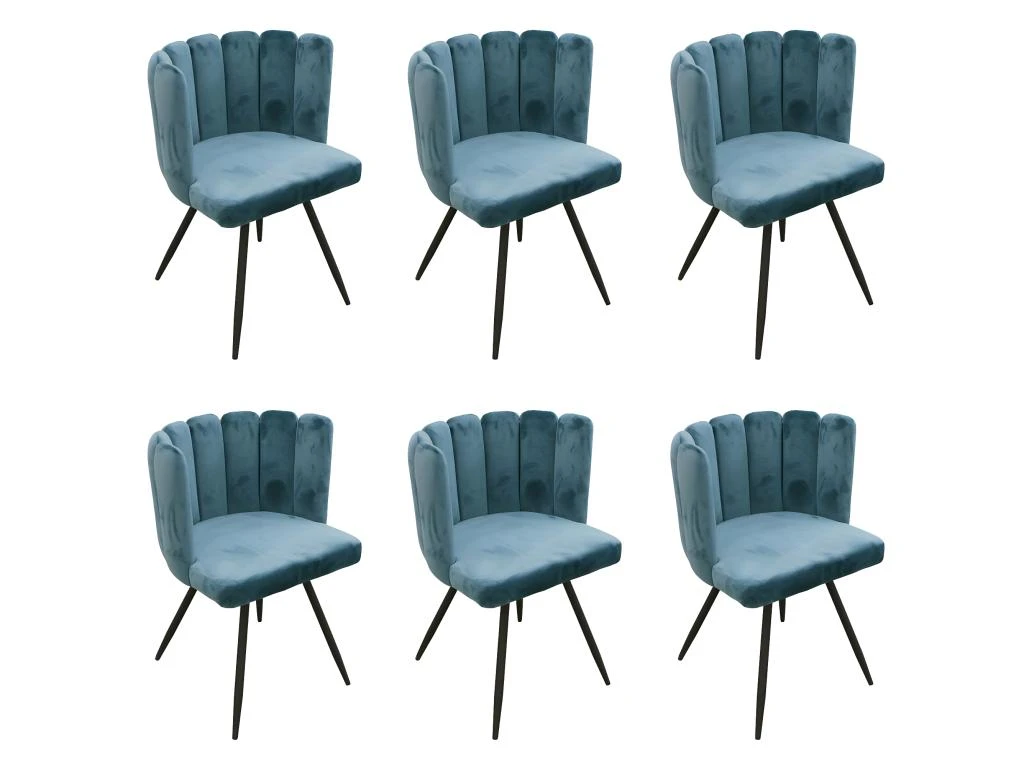 CHARLOTTE - Lot De 6 Chaises Velours Bleu 1 CHARLOTTE - Lot De 6 Chaises Velours Bleu