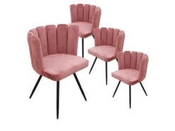 CHARLOTTE - Lot De 4 Chaises Velours Rose