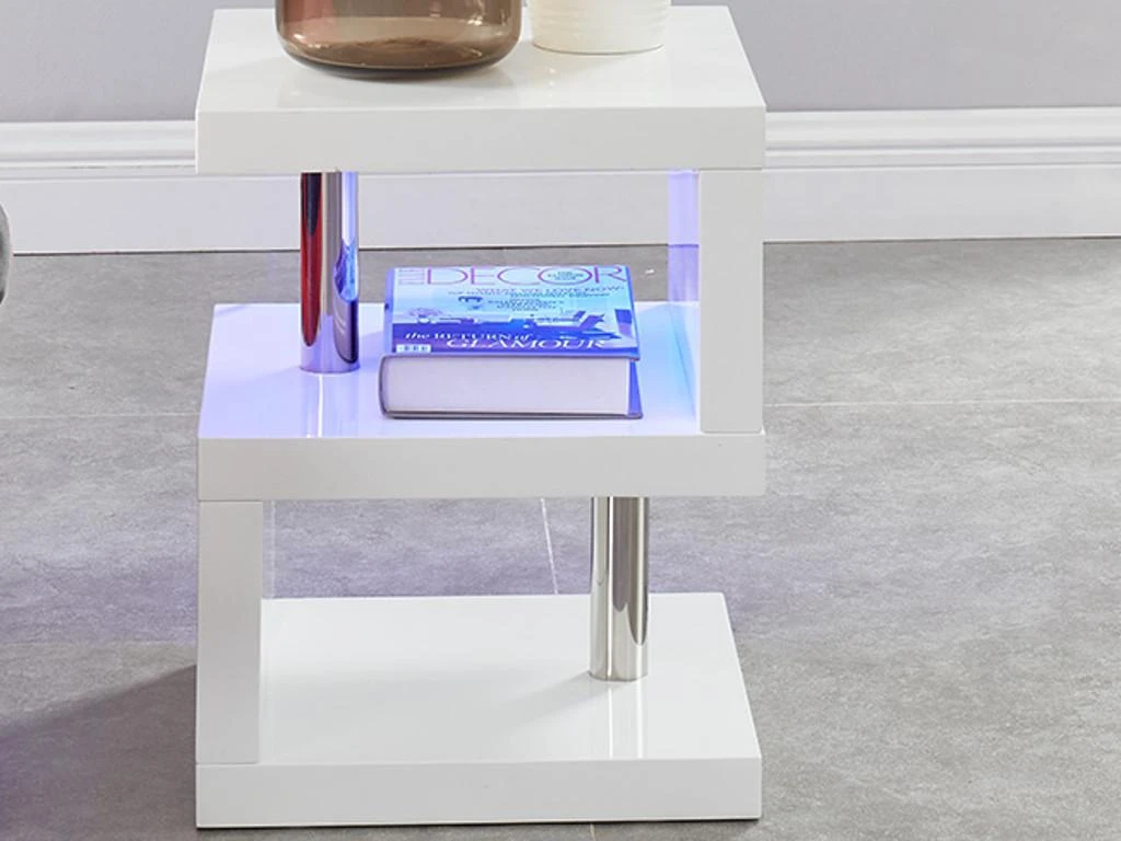 Table D'appoint LYLIA II - MDF Laqué Blanc - Avec LEDs - Blanc 2 Table D'appoint LYLIA II - MDF Laqué Blanc - Avec LEDs - Blanc – Image 2