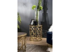 JONAS - Table D'appoint Ronde 43x43cm Aluminium Doré Piètement Graphique