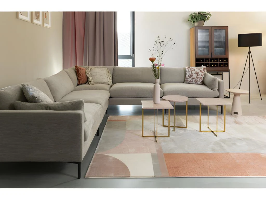 SUMMER - Grand Canapé 7 Places En Tissu Beige 2 SUMMER - Grand Canapé 7 Places En Tissu Beige – Image 2