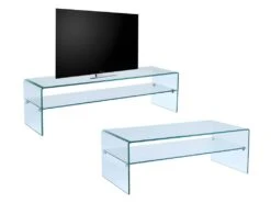 Ensemble Table Basse + Meuble TV - Verre Trempé - Séjour Design STILEOS