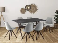 Ensemble Table + 6 Chaises - Anthracite, Gris Et Naturel Foncé - SERANI